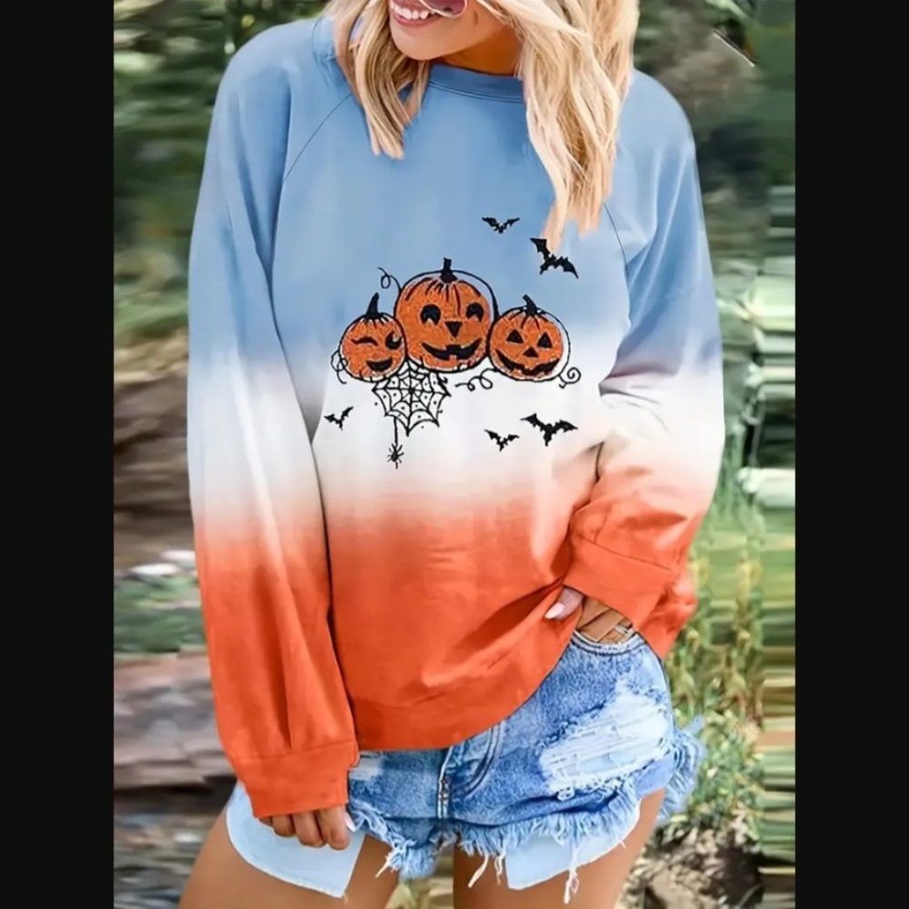 Halloween Pumpkin Print Sweatshirt, Casual Long Sleeve Sweatshirt